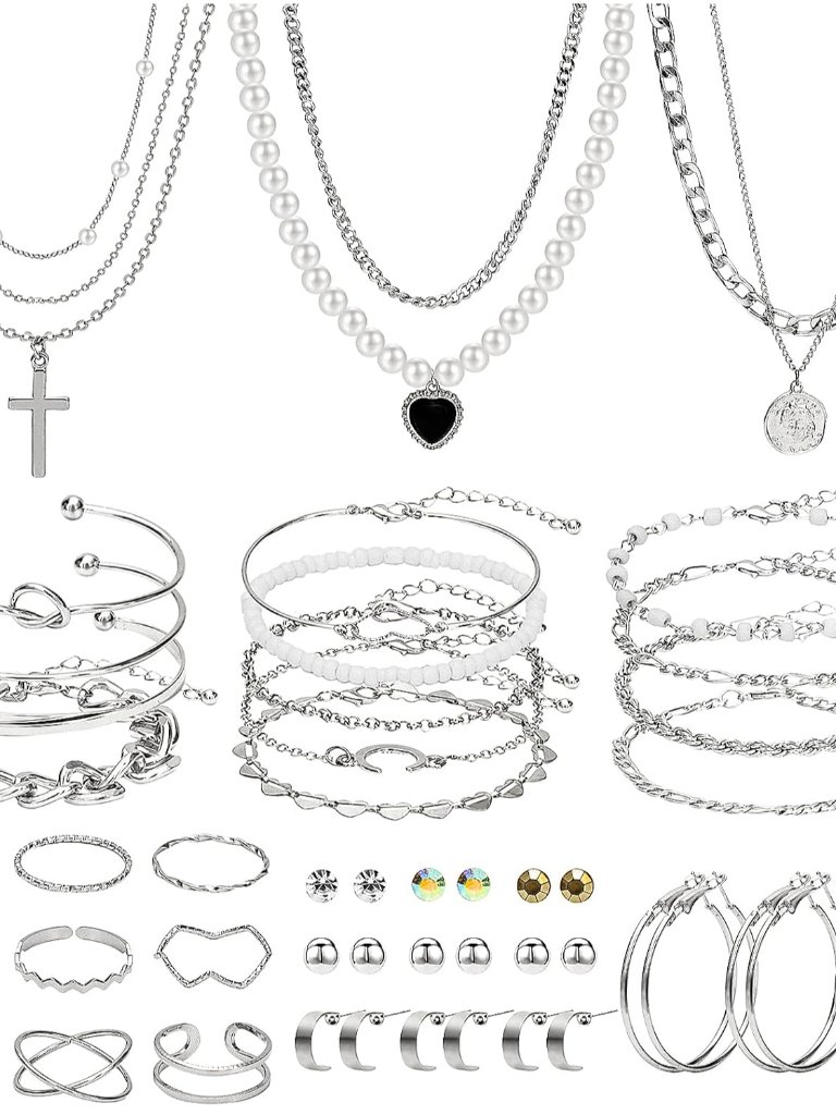 49 Pieces Gold Jewelry Set For Women Fashion Costume Jewelry Gold Plated Necklac